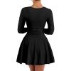 imageKaximil Womens Square Neck Long Sleeve Mini Dress Ruffle Hem Corset Short Party Club DressesBlack