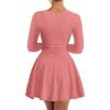 imageKaximil Womens Square Neck Long Sleeve Mini Dress Ruffle Hem Corset Short Party Club DressesWater Pink