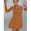 imageKaximil Womens Square Neck Ruffle Hem Mini Dress Ruched Waist Long Sleeve Corset Short Party DressesBrown
