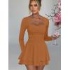 imageKaximil Womens Square Neck Ruffle Hem Mini Dress Ruched Waist Long Sleeve Corset Short Party DressesBrown