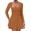 imageKaximil Womens Square Neck Ruffle Hem Mini Dress Ruched Waist Long Sleeve Corset Short Party DressesBrown