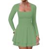 imageKaximil Womens Square Neck Ruffle Hem Mini Dress Ruched Waist Long Sleeve Corset Short Party DressesPea Green