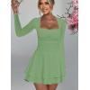 imageKaximil Womens Square Neck Ruffle Hem Mini Dress Ruched Waist Long Sleeve Corset Short Party DressesPea Green