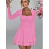 imageKaximil Womens Square Neck Ruffle Hem Mini Dress Ruched Waist Long Sleeve Corset Short Party DressesPink