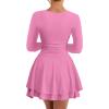 imageKaximil Womens Square Neck Ruffle Hem Mini Dress Ruched Waist Long Sleeve Corset Short Party DressesPink