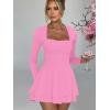 imageKaximil Womens Square Neck Ruffle Hem Mini Dress Ruched Waist Long Sleeve Corset Short Party DressesPink