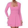 imageKaximil Womens Square Neck Ruffle Hem Mini Dress Ruched Waist Long Sleeve Corset Short Party DressesPink