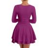 imageKaximil Womens Square Neck Ruffle Hem Mini Dress Ruched Waist Long Sleeve Corset Short Party DressesPurple Red