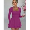 imageKaximil Womens Square Neck Ruffle Hem Mini Dress Ruched Waist Long Sleeve Corset Short Party DressesPurple Red