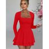 imageKaximil Womens Square Neck Ruffle Hem Mini Dress Ruched Waist Long Sleeve Corset Short Party DressesRed