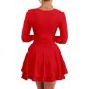 imageKaximil Womens Square Neck Ruffle Hem Mini Dress Ruched Waist Long Sleeve Corset Short Party DressesRed