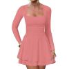 imageKaximil Womens Square Neck Ruffle Hem Mini Dress Ruched Waist Long Sleeve Corset Short Party DressesWater Pink