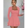 imageKaximil Womens Square Neck Ruffle Hem Mini Dress Ruched Waist Long Sleeve Corset Short Party DressesWater Pink