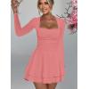 imageKaximil Womens Square Neck Ruffle Hem Mini Dress Ruched Waist Long Sleeve Corset Short Party DressesWater Pink