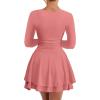 imageKaximil Womens Square Neck Ruffle Hem Mini Dress Ruched Waist Long Sleeve Corset Short Party DressesWater Pink