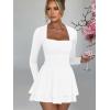 imageKaximil Womens Square Neck Ruffle Hem Mini Dress Ruched Waist Long Sleeve Corset Short Party DressesWhite