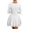 imageKaximil Womens Square Neck Ruffle Hem Mini Dress Ruched Waist Long Sleeve Corset Short Party DressesWhite