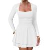 imageKaximil Womens Square Neck Ruffle Hem Mini Dress Ruched Waist Long Sleeve Corset Short Party DressesWhite