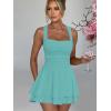 imageKaximil Womens Square Neck Ruffle Hem Mini Dress Ruched Waist Short Party DressesBlue