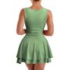 imageKaximil Womens Square Neck Ruffle Hem Mini Dress Ruched Waist Short Party DressesPea Green