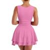 imageKaximil Womens Square Neck Ruffle Hem Mini Dress Ruched Waist Short Party DressesPink