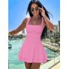imageKaximil Womens Square Neck Ruffle Hem Mini Dress Ruched Waist Short Party DressesPink