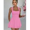 imageKaximil Womens Square Neck Ruffle Hem Mini Dress Ruched Waist Short Party DressesPink