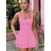 imageKaximil Womens Square Neck Ruffle Hem Mini Dress Ruched Waist Short Party DressesPink