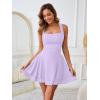 imageKaximil Womens Square Neck Ruffle Hem Mini Dress Ruched Waist Short Party DressesPurple