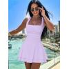 imageKaximil Womens Square Neck Ruffle Hem Mini Dress Ruched Waist Short Party DressesPurple