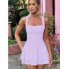 imageKaximil Womens Square Neck Ruffle Hem Mini Dress Ruched Waist Short Party DressesPurple