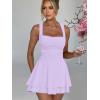 imageKaximil Womens Square Neck Ruffle Hem Mini Dress Ruched Waist Short Party DressesPurple