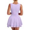imageKaximil Womens Square Neck Ruffle Hem Mini Dress Ruched Waist Short Party DressesPurple