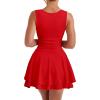 imageKaximil Womens Square Neck Ruffle Hem Mini Dress Ruched Waist Short Party DressesRed