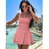 imageKaximil Womens Square Neck Ruffle Hem Mini Dress Ruched Waist Short Party DressesWater Pink