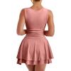 imageKaximil Womens Square Neck Ruffle Hem Mini Dress Ruched Waist Short Party DressesWater Pink