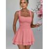 imageKaximil Womens Square Neck Ruffle Hem Mini Dress Ruched Waist Short Party DressesWater Pink