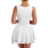 imageKaximil Womens Square Neck Ruffle Hem Mini Dress Ruched Waist Short Party DressesWhite