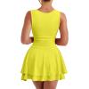 imageKaximil Womens Square Neck Ruffle Hem Mini Dress Ruched Waist Short Party DressesYellow