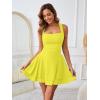imageKaximil Womens Square Neck Ruffle Hem Mini Dress Ruched Waist Short Party DressesYellow