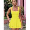imageKaximil Womens Square Neck Ruffle Hem Mini Dress Ruched Waist Short Party DressesYellow