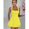 imageKaximil Womens Square Neck Ruffle Hem Mini Dress Ruched Waist Short Party DressesYellow