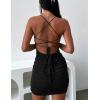 imageKaximil Womens Summer Sexy Bodycon Ruched Spaghetti Strap Backless Party Club Mini DressBlack