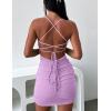imageKaximil Womens Summer Sexy Bodycon Ruched Spaghetti Strap Backless Party Club Mini DressPurple
