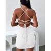 imageKaximil Womens Summer Sexy Bodycon Ruched Spaghetti Strap Backless Party Club Mini DressWhite