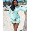 imageKaximil Womens Swimsuit Coverup Long Sleeve Sexy Beach Bathing Suit Cover Ups Mini Dress SwimwearLight Blue