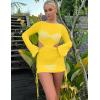 imageKaximil Womens Swimsuit Coverup Long Sleeve Sexy Beach Bathing Suit Cover Ups Mini Dress SwimwearYellow
