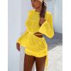 imageKaximil Womens Swimsuit Coverup Long Sleeve Sexy Beach Bathing Suit Cover Ups Mini Dress SwimwearYellow