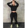 imageKaximil Womens Workout Tracksuit 2 Piece Outfits Long Sleeve Crop Top High Waist Legging Pants SetBlack