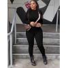 imageKaximil Womens Workout Tracksuit 2 Piece Outfits Long Sleeve Crop Top High Waist Legging Pants SetBlack